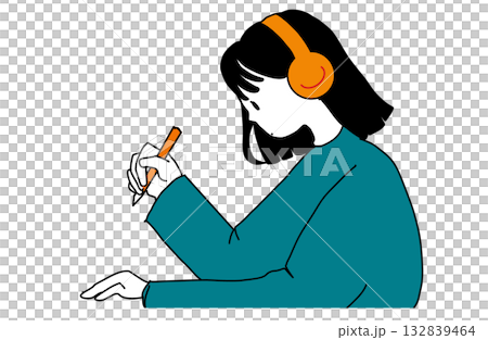 A girl studying with headphones on 132839464