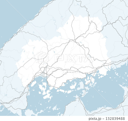 日本の広島県と隣接する都道府県を含む、シンプルなロードマップ 132839488
