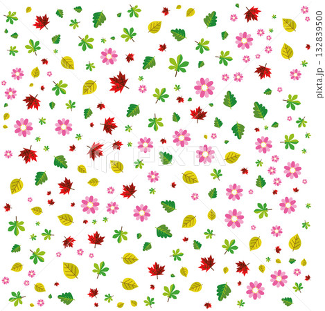 Colorful Floral and Leaf Pattern on White Background Colorful Floral and Leaf Pattern on White Background 132839500