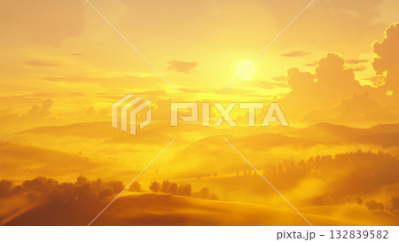 黄昏の太陽の光、アニメ風 黄昏の太陽の光、アニメ風 132839582