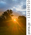 木々の間から輝く朝日 132839710