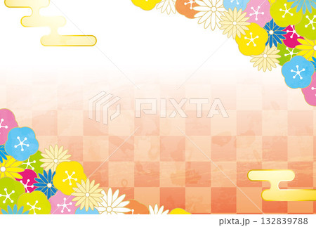 和紙和柄年賀状素材イラスト 132839788
