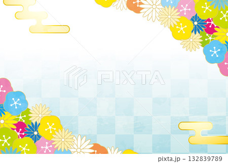 和紙和柄年賀状素材イラスト 和紙和柄年賀状素材イラスト 132839789