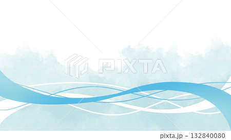 波ラインと半透明の水彩背景素材水色 132840080