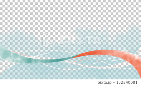 波浪線和半透明水彩背景素材，紅色和綠色 132840081