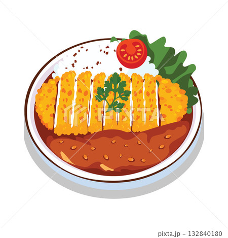 Katsu Curry with Tomato Garnish and Salad 132840180
