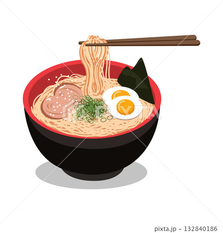 Ramen with Noodles Lifted by Chopsticks 132840186