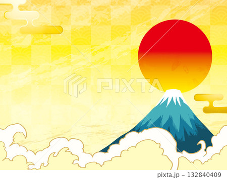 年賀状、馬、午、午年、正月、富士山、富士、和風、イラスト、初日の出、新年、日の出、年賀 132840409