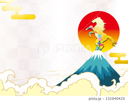 年賀状、馬、午、午年、正月、富士山、富士、和風、イラスト、初日の出、新年、日の出、年賀 年賀状、馬、午、午年、正月、富士山、富士、和風、イラスト、初日の出、新年、日の出、年賀 132840420