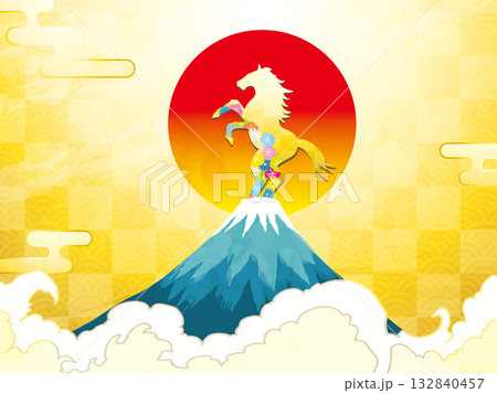 年賀状、馬、午、午年、正月、富士山、富士、和風、イラスト、初日の出、新年、日の出、年賀 年賀状、馬、午、午年、正月、富士山、富士、和風、イラスト、初日の出、新年、日の出、年賀 132840457