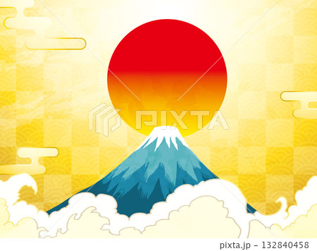 年賀状、馬、午、午年、正月、富士山、富士、和風、イラスト、初日の出、新年、日の出、年賀 132840458