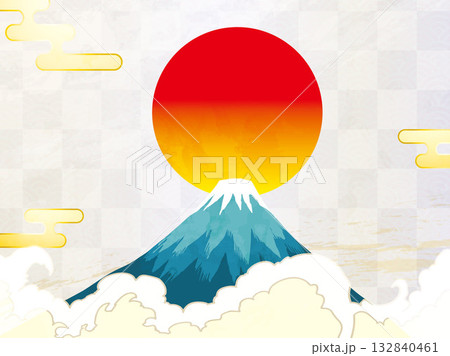 年賀状、馬、午、午年、正月、富士山、富士、和風、イラスト、初日の出、新年、日の出、年賀 132840461