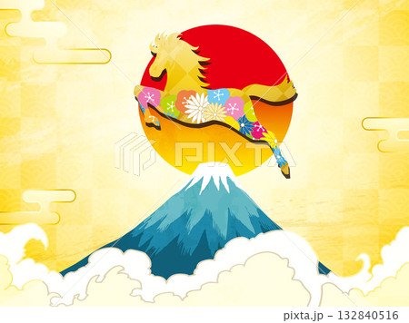 年賀状、馬、午、午年、正月、富士山、富士、和風、イラスト、初日の出、新年、日の出、年賀 年賀状、馬、午、午年、正月、富士山、富士、和風、イラスト、初日の出、新年、日の出、年賀 132840516