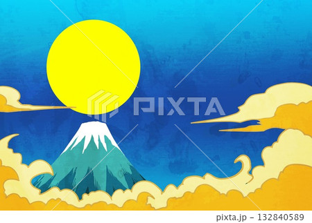 年賀状、馬、午、午年、正月、富士山、富士、和風、イラスト、初日の出、新年、日の出、年賀 132840589