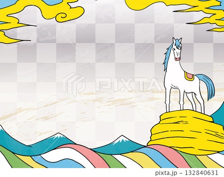 年賀状、馬、午、午年、正月、富士山、富士、和風、イラスト、初日の出、新年、日の出、年賀 年賀状、馬、午、午年、正月、富士山、富士、和風、イラスト、初日の出、新年、日の出、年賀 132840631
