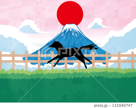 年賀状、馬、午、午年、正月、富士山、富士、和風、イラスト、初日の出、新年、日の出、年賀 年賀状、馬、午、午年、正月、富士山、富士、和風、イラスト、初日の出、新年、日の出、年賀 132840747