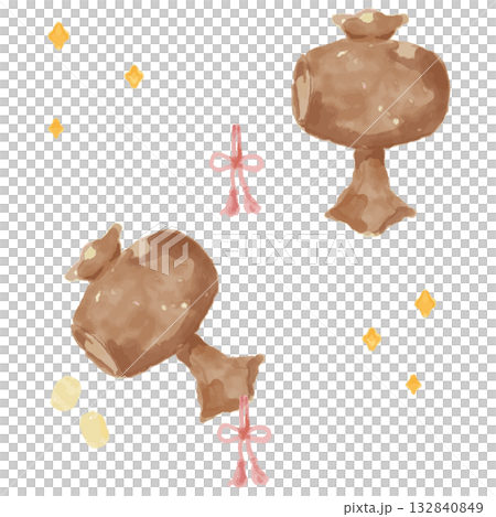 水彩の打ち出の小槌（木製）／やわらかい和風の縁起物イラスト 132840849