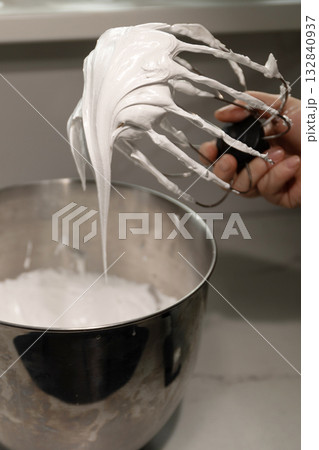 Whipped Cream Creation With Meringue in a Professional Kitchen Setting Whipped Cream Creation With Meringue in a Professional Kitchen Setting 132840937