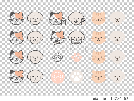Cute dog and cat face icon set Cute dog and cat face icon set 132841623