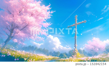 桜と十字架、アニメ風 132842154