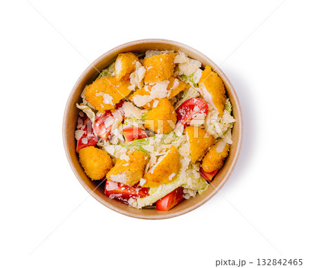 Fresh salad bowl with crispy toppings and vibrant vegetables Fresh salad bowl with crispy toppings and vibrant vegetables 132842465