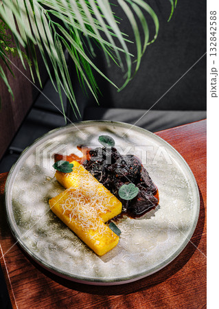 Delicious plate of traditional food with unique flavors and textures 132842588