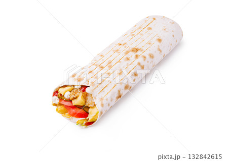 Delicious wrap filled with fresh ingredients ready to enjoy for lunch 132842615