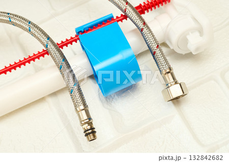 Plumbing fix.Metal steel faucet hoses,flush mechanism,siphon fittings 132842682