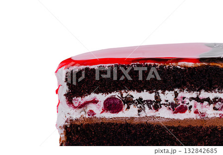 Delicious chocolate cake with cherries is waiting to be eaten 132842685