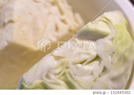 Close up shot of the cut cabbage Close up shot of the cut cabbage 132843302