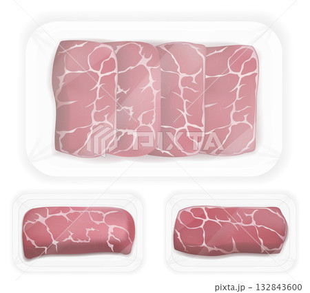 slice raw piece of meat cut into steaks cartoon stock vector illustration 132843600