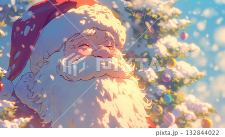 雪と太陽光とサンタクロース、アニメ風 132844022