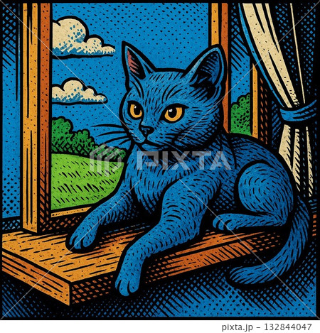 窓辺の猫 132844047