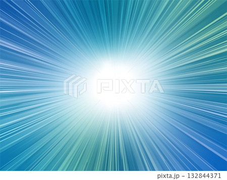勢いよく広がるメタリックなブルーグリーンの集中線背景 132844371