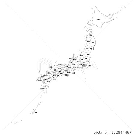 日本地図　白黒 132844467