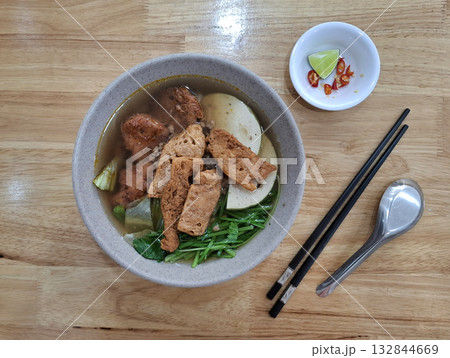 Vietnamese vegetarian soup with soy meat Vietnamese vegetarian soup with soy meat 132844669