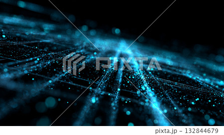 デジタルグリッドと光の粒子 未来的なサイバーネットワーク背景 デジタルグリッドと光の粒子 未来的なサイバーネットワーク背景 132844679