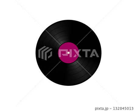 Black Vinyl Record With Magenta Center Label Retro Music, Groove and Analog Sound. Black Vinyl Record With Magenta Center Label Retro Music, Groove and Analog Sound. 132845013
