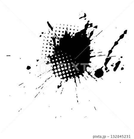 Splatter Paint Texture . Black Spray Blot of Ink. Place illustration Over any Object to Create Grungy Effect . hand drawn. Not AI, Vector 132845231