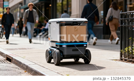 Delivery Robot Carrying Packages Urban Sidewalk Autonomous 132845370
