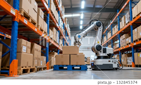 Robot Warehouse Worker Organizing Boxes Logistics Automation 132845374