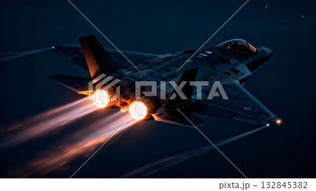 Stealth Fighter Jet Night Mission Illuminated Afterburner Flight 132845382