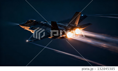 Stealth Fighter Jet Night Mission Illuminated Afterburner Flight Stealth Fighter Jet Night Mission Illuminated Afterburner Flight 132845385