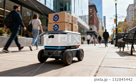 Delivery Robot Carrying Packages Urban Sidewalk Autonomous 132845442