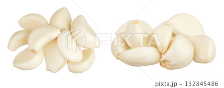 garlic cloves isolated on white background close up. Top view. Flat lay. garlic cloves isolated on white background close up. Top view. Flat lay. 132845486