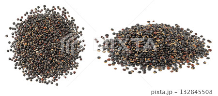 black quinoa seeds isolated on white background. Top view. Flat lay black quinoa seeds isolated on white background. Top view. Flat lay 132845508