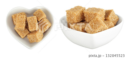 brown sugar in a ceramic bowl isolated on white background. Top view. Flat lay brown sugar in a ceramic bowl isolated on white background. Top view. Flat lay 132845523