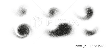 Abstract noise and grain vector set with dot spray and gradient texture. Black and white halftone shapes creating a dusty grunge effect. Perfect for background, design, and artistic decoration Abstract noise and grain vector set with dot spray and gradient texture. Black and white halftone shapes creating a dusty grunge effect. Perfect for background, design, and artistic decoration 132845639