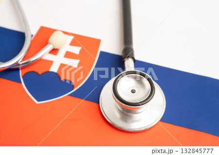 Slovakia flag with stethoscope, Business and finance. 132845777