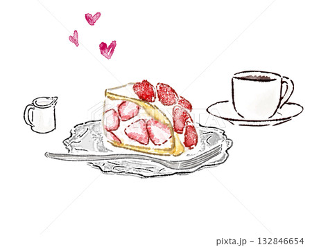 苺のショートケーキと紅茶 苺のショートケーキと紅茶 132846654